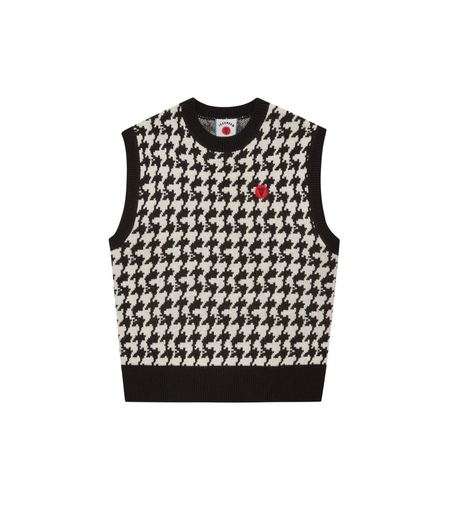 ICECREAM Pre-Spring '24 Knitwear | Houndstooth Knitted Vest - Black And White