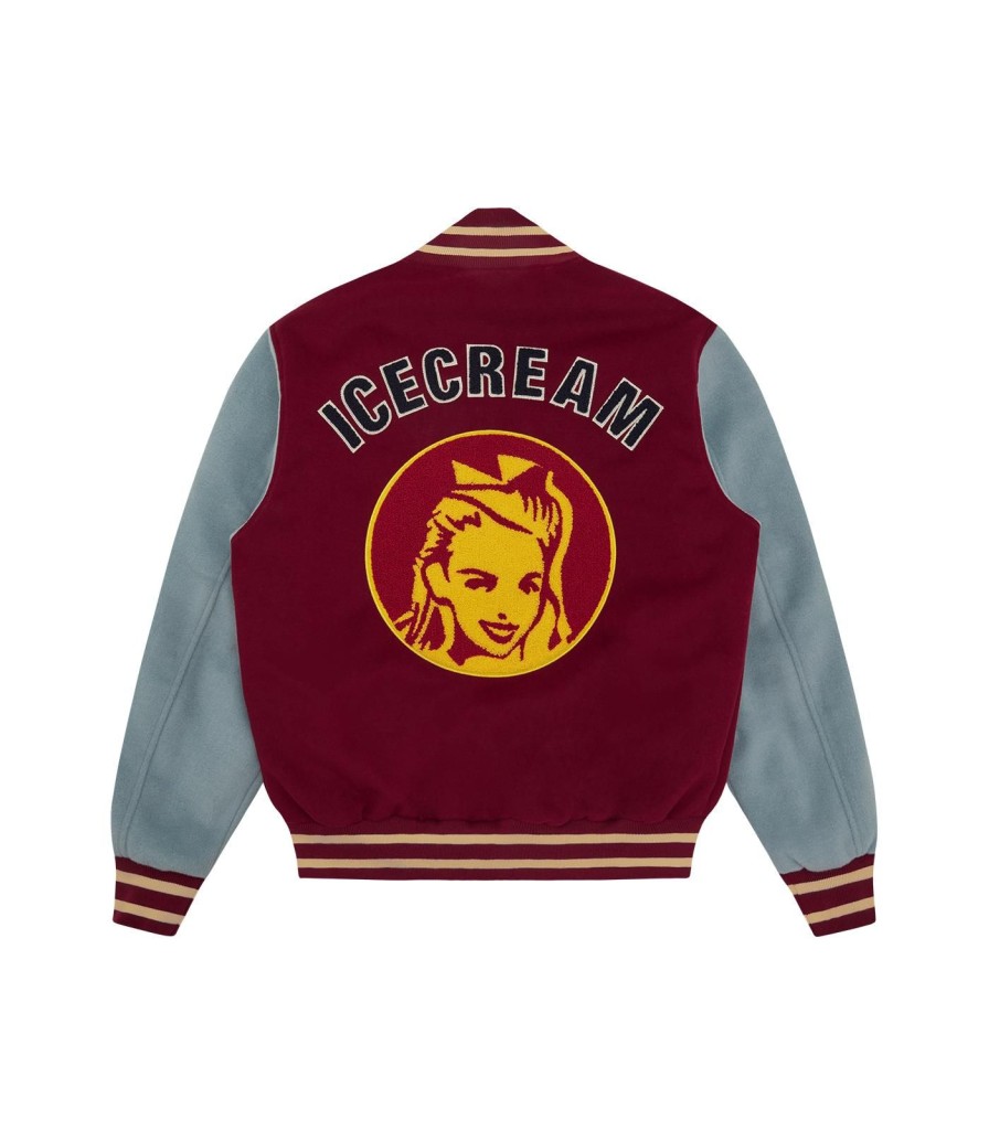 ICECREAM Spring '24 Outerwear | Diner Team Varsity Jacket - Burgundy