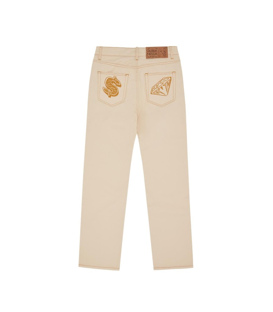 Billionaire Boys Club Spring '24 Denim & Pants | Diamond & Dollar Embroidered Denim Pants - Ecru