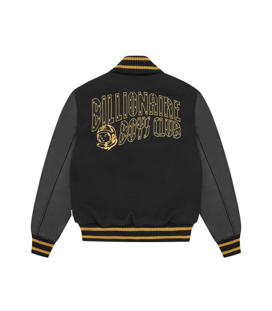 SELFRIDGES GLITTER PACK Outerwear | Leather Sleeve Varsity Jacket - Black/Gold