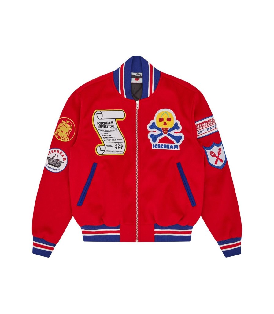 ICECREAM Pre-Spring '24 Outerwear | Icecream Supplies Varsity Jacket - Red